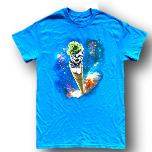 FSD Other - Teal Aqua Shirt Cats & Ice Cream - Mens Size Small - NWT